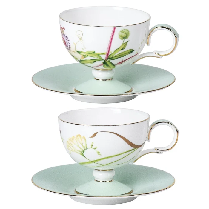 tea-cup-set-freesia-clematis KAMMAK 8CZRX024+25 ceramic cup and saucer side angle view showing silhouette