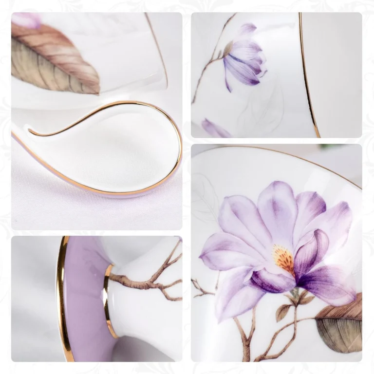Floral porcelain cups with matching saucers