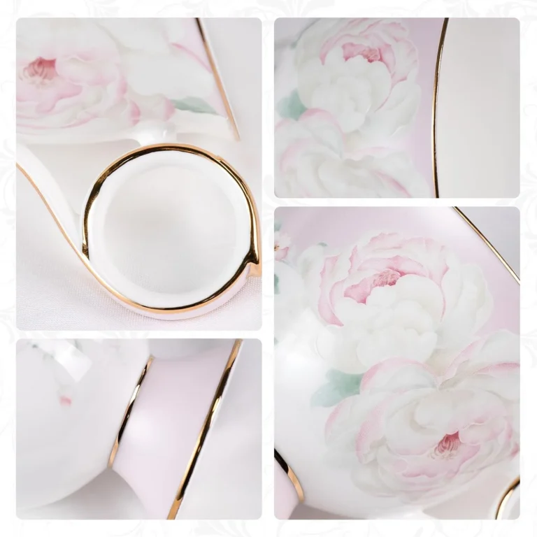 Floral porcelain cups with matching saucers