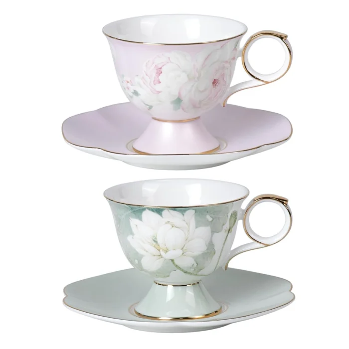 tea-cup-set-sweet-dream-lotus-melody KAMMAK 8CZRX019+20 ceramic cup and saucer side angle view showing silhouette