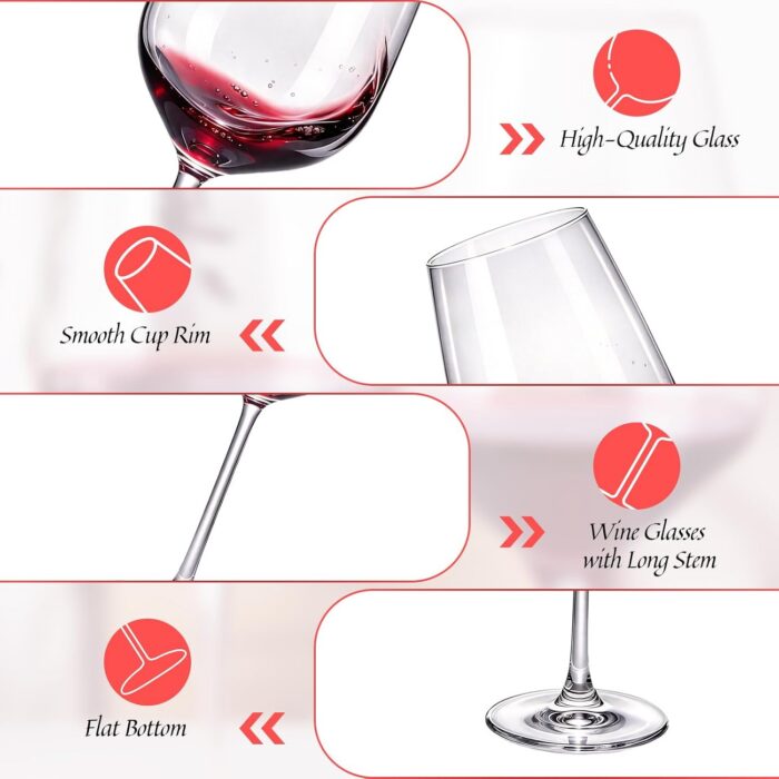 KAMMAK Red & White Wine Glasses Set of 4, Crystal Stemmed Glasses, DY038 KAMMAK 8KPDY038 wine glasses side angle view showing silhouette