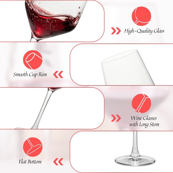 KAMMAK Red & White Wine Glasses Set of 4, Crystal Stemmed Glasses, DY020-4 KAMMAK 8KPDY020-4 wine glasses side angle view showing silhouette