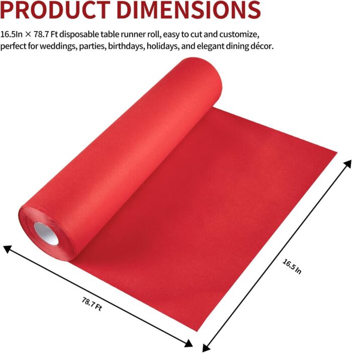 KAMMAK Red Disposable Paper Table Runner Roll, 16.5 in × 78.7 ft – image 3 KAMMAK 7KPSP997N dinner napkins shape and proportion detail image 3