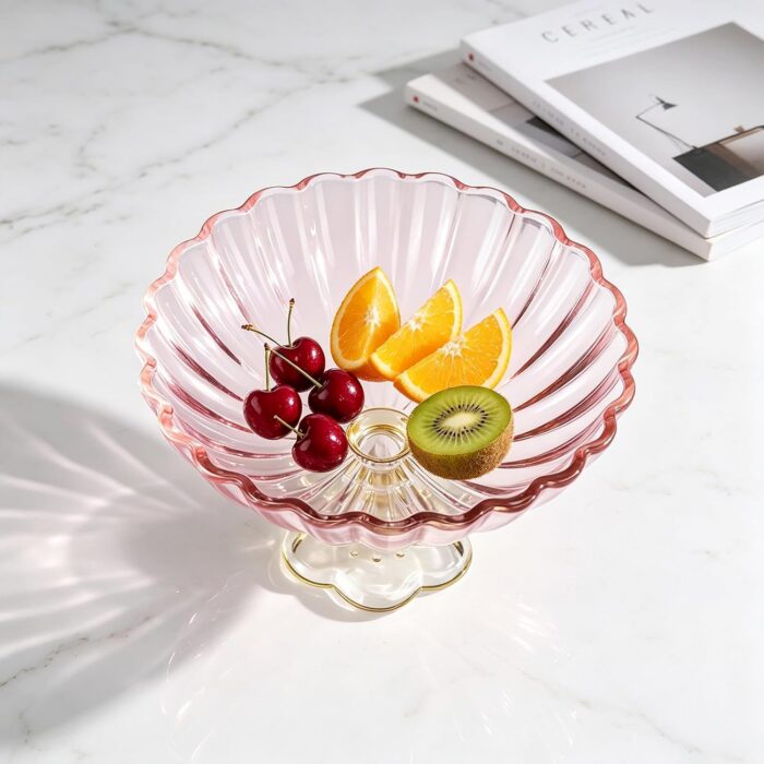kammak-pink-footed-glass-fruit-bowl-lws014-2 KAMMAK 8KPLWS014 home decor product side angle view showing silhouette