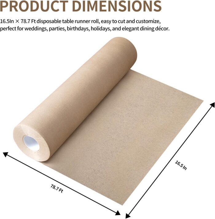 KAMMAK Khaki Disposable Paper Table Runner Roll, 16.5 in × 78.7 ft – image 3 KAMMAK 7KPSP999N dinner napkins shape and proportion detail image 3