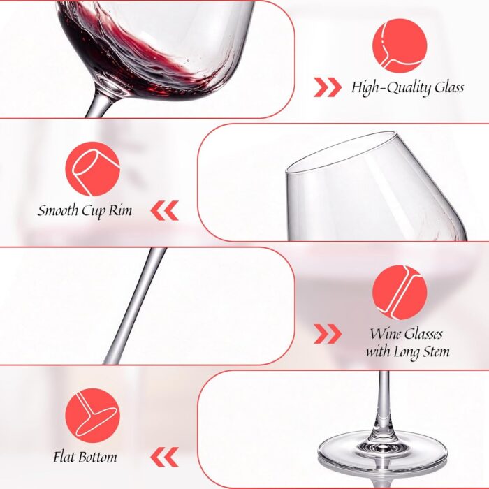 KAMMAK Red & White Wine Glasses Set of 4, Crystal Stemmed Glasses, DY039 KAMMAK 8KPDY039 wine glasses side angle view showing silhouette