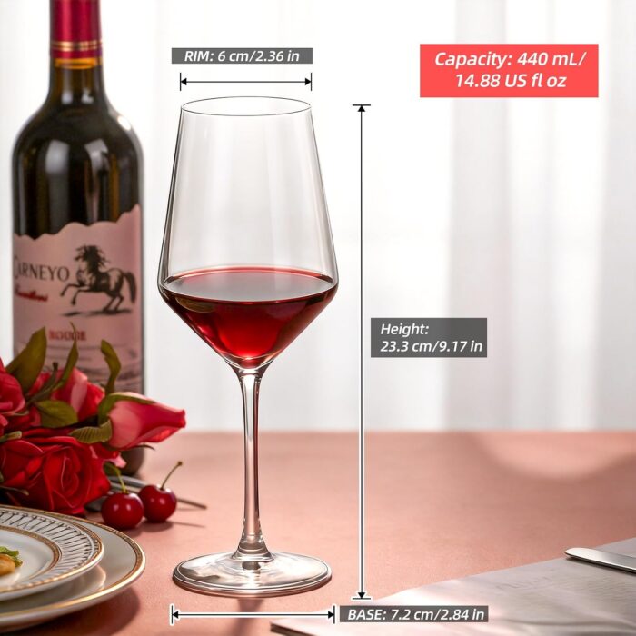 KAMMAK Red & White Wine Glasses Set of 4, Crystal Stemmed Glasses, DY020-4 KAMMAK 8KPDY020-4 wine glasses scale and proportion view image 6