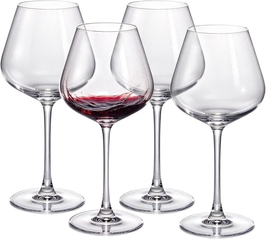 KAMMAK Red & White Wine Glasses Set of 4, Crystal Stemmed Glasses, DY039