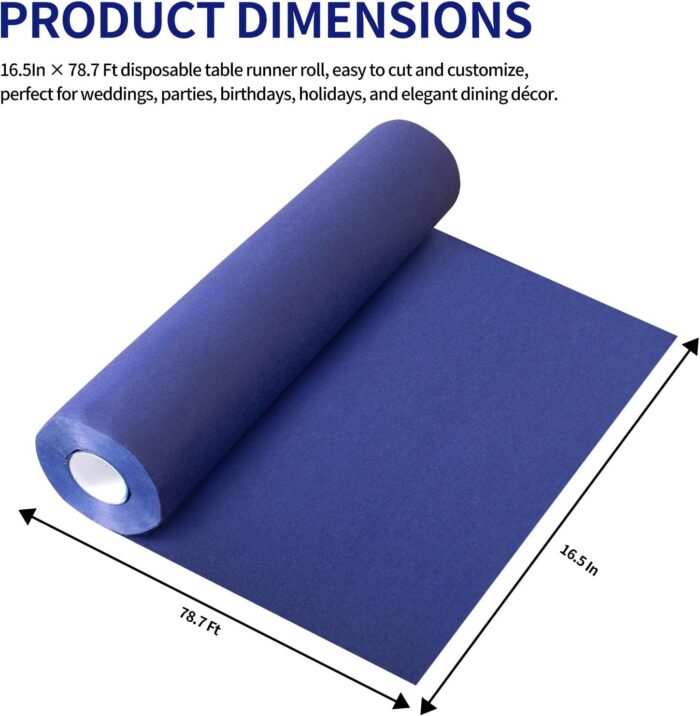 KAMMAK Navy Blue Disposable Paper Table Runner Roll, 16.5 in × 78.7 ft – image 3 KAMMAK 7KPSP998N dinner napkins shape and proportion detail image 3