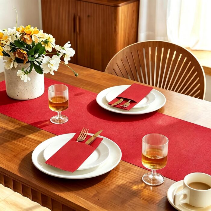 KAMMAK Red Disposable Paper Table Runner Roll, 16.5 in × 78.7 ft – image 2 KAMMAK 7KPSP997N dinner napkins side angle view showing silhouette