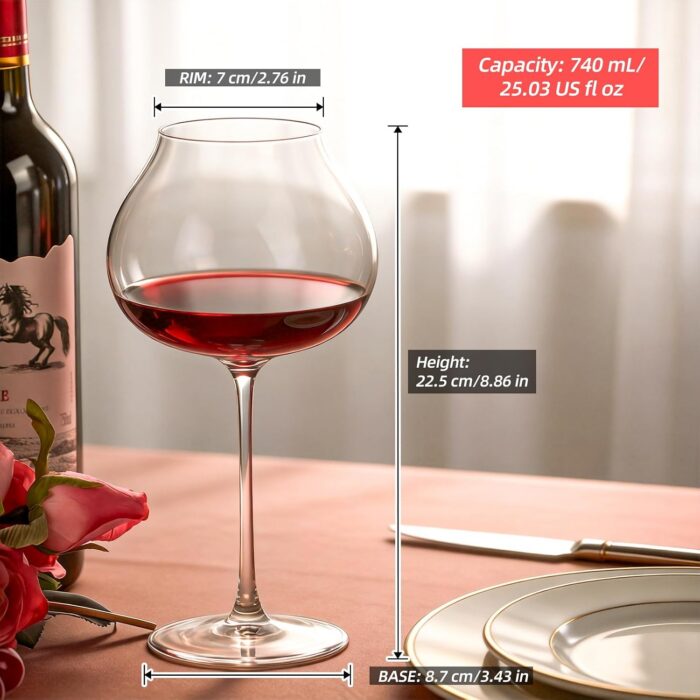 KAMMAK Crystal Red Wine Glasses Set of 2, Bordeaux Stemmed Glasses, DY028 KAMMAK 8KPDY028 wine glasses side angle view showing silhouette