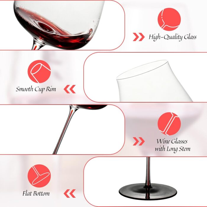 KAMMAK Crystal Red Wine Glasses Set of 2, Bordeaux Stemmed Glasses, DY028 KAMMAK 8KPDY028 wine glasses shape and proportion detail image 3